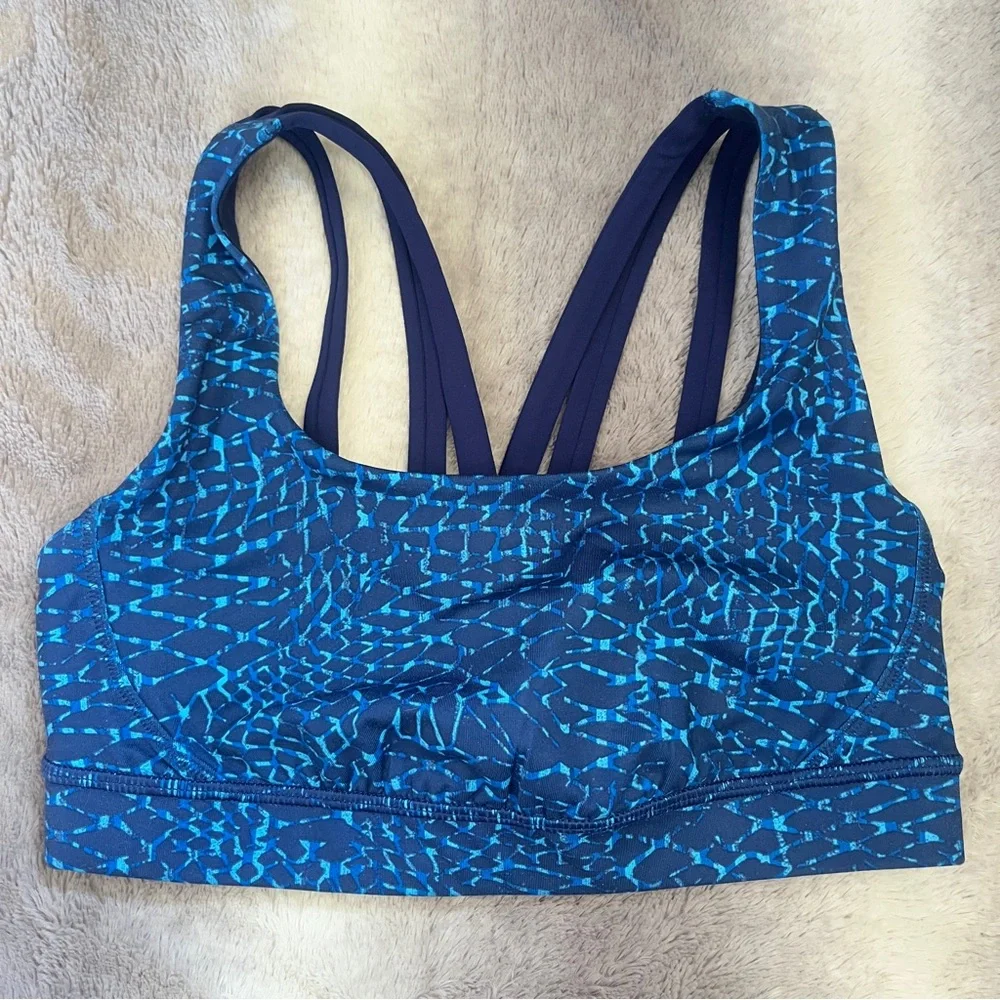 lululemon athletica Navy Blue Strappy Sports Bra with Printed Band
